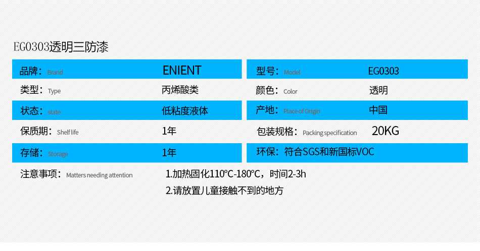 ENIENT水性三防漆水性配方 不易燃易爆 無氣味，粘度低 噴涂方便，符合SGS，符合VOC新國標(biāo)